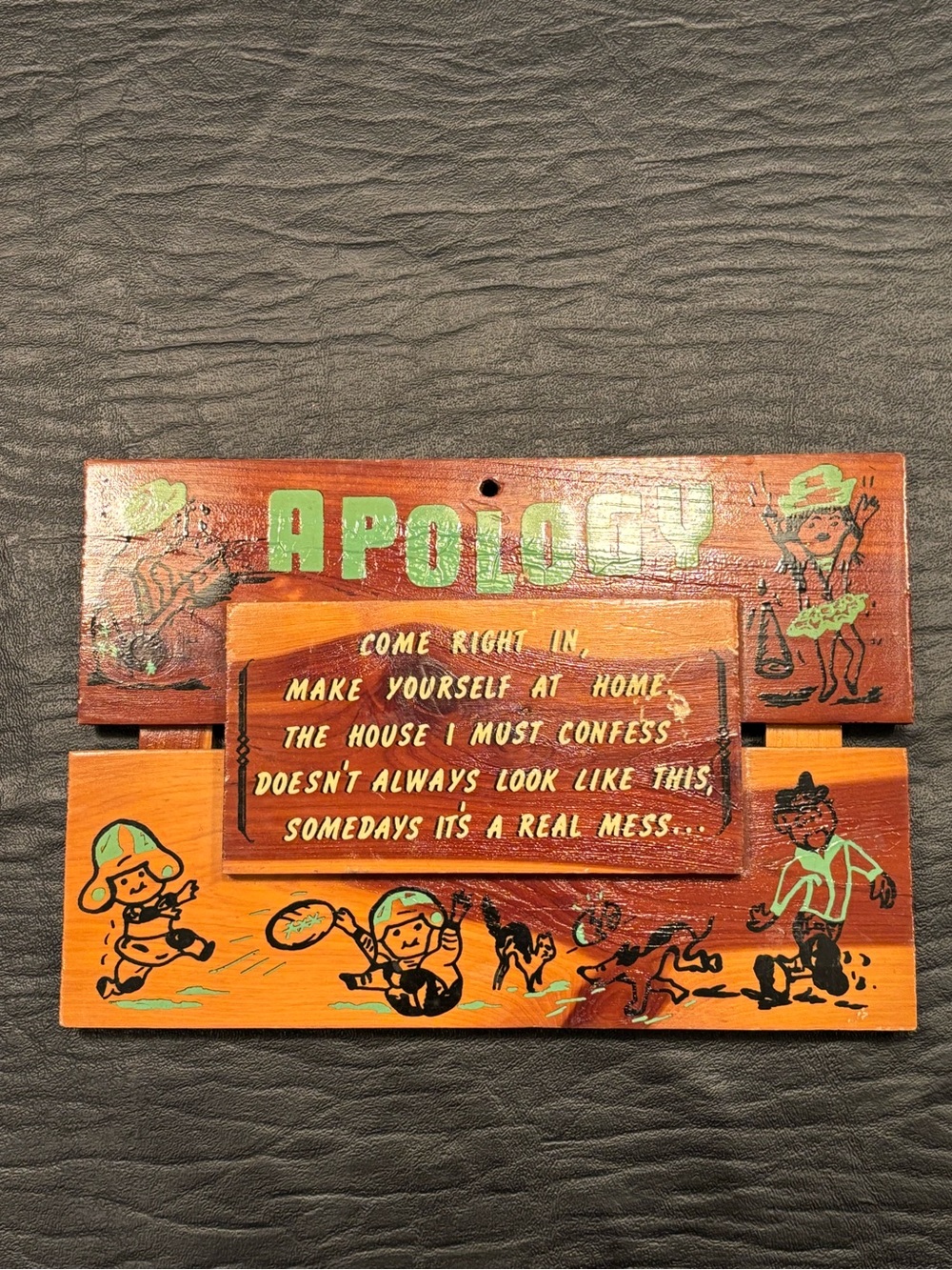 Vintage 70’s Apology Wooden Sign